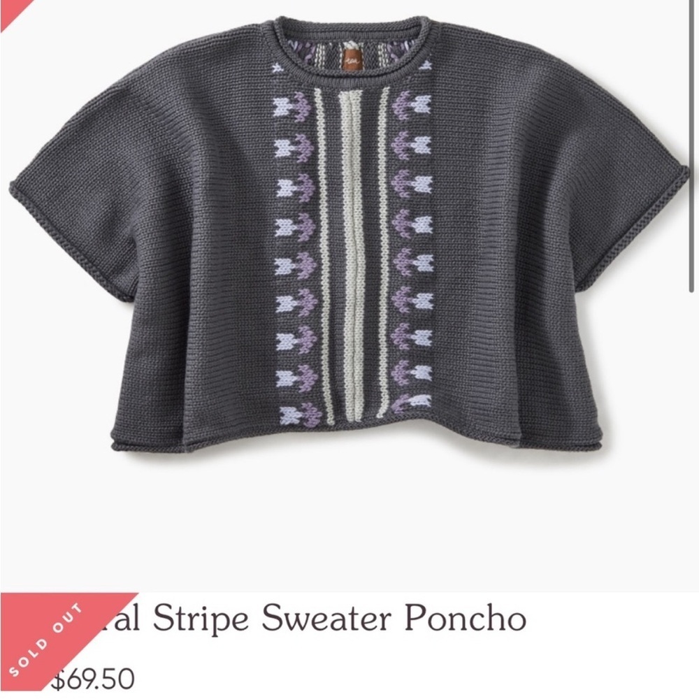 Tea Collection Black Knit Poncho with Floral Pattern
